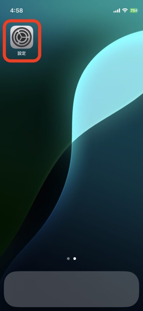 iPhoneのホーム画面からモバイル通信量確認手順を開始する場面のスクリーンショット